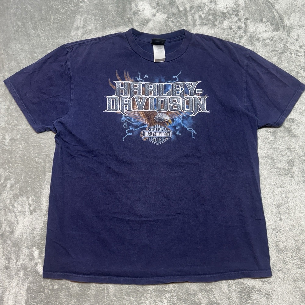 Harley Davidson T Shirt XXL Navy Blue Eagle Lightning Augusta GA